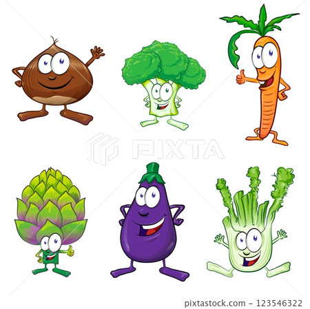 set  of cartoon vegetable characters. vector illustration set  of cartoon vegetable characters. vector illustration 123546322