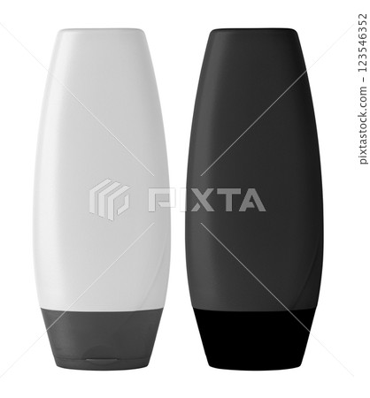 bottle with red cap for cosmetic products 123546352