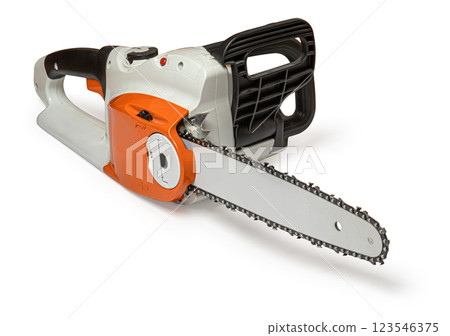 electric chainsaw isolated on white background electric chainsaw isolated on white background 123546375