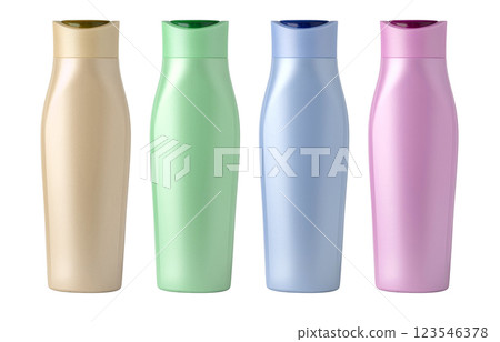plastic cosmetic bottles standing on white background 123546378