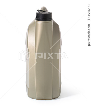 Gray plastic gallon bottle of motor oil on white background 123546382