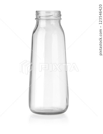 Empty glass bottle standing on white background with reflection Empty glass bottle standing on white background with reflection 123546420