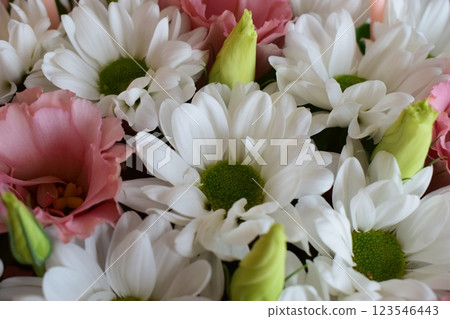 Fresh Bouquet of White Daisies and Pink Lisianthus Fresh Bouquet of White Daisies and Pink Lisianthus 123546443
