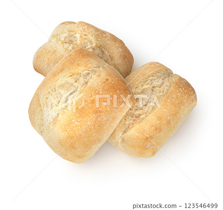 Three crusty bread rolls isolated on white background Three crusty bread rolls isolated on white background 123546499