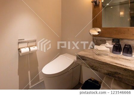 A bathroom in a premium room with hot spring bath at Courtyard by Marriott Hakuba, a luxury hotel in Hakuba, Nagano Prefecture 123546666