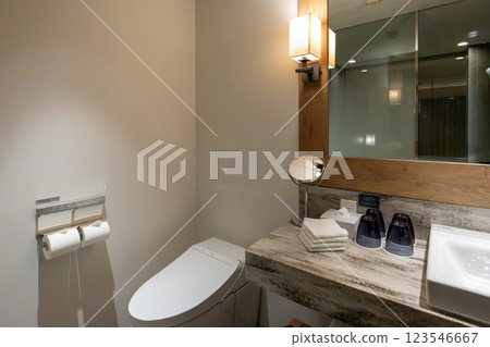 A bathroom in a premium room with hot spring bath at Courtyard by Marriott Hakuba, a luxury hotel in Hakuba, Nagano Prefecture A bathroom in a premium room with hot spring bath at Courtyard by Marriott Hakuba, a luxury hotel in Hakuba, Nagano Prefecture 123546667