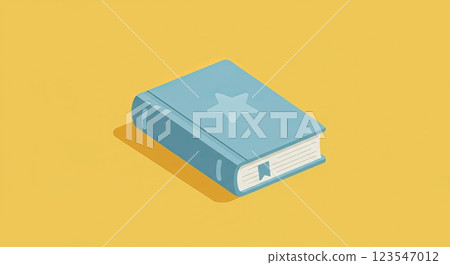 Minimalist blue book with star on yellow background 123547012