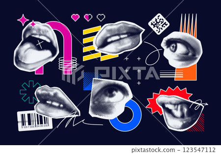 Psychedelic Pop Art Graphic Elements Set. Psychedelic Pop Art Graphic Elements Set. 123547112