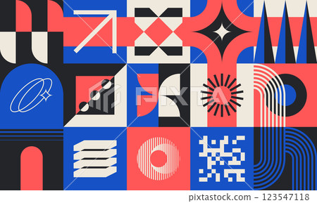 Neo Geo Abstract Bauhaus Seamless Pattern 123547118