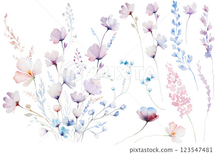 Bouquet made with hand drawn watercolor pastel wild flowers, isolated wedding illustration Bouquet made with hand drawn watercolor pastel wild flowers, isolated wedding illustration 123547481