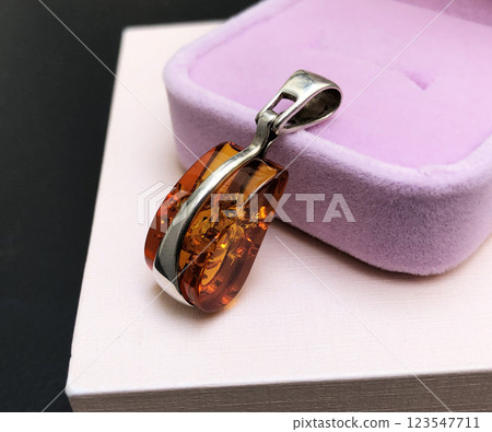 Unique necklace for women on a pink background, promotional photo for an online vintage and handmade jewelry store 123547711