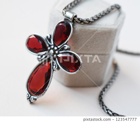 Unique necklace for women on a white background, promotional photo for an online vintage and handmade jewelry store Unique necklace for women on a white background, promotional photo for an online vintage and handmade jewelry store 123547777