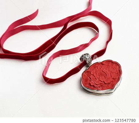 Unique necklace for women on a white background, promotional photo for an online vintage and handmade jewelry store 123547780