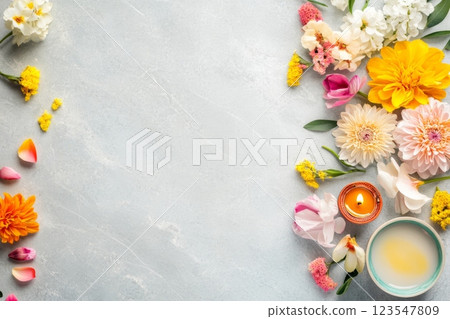 Vibrant rangoli pattern for a Hindu festival celebrating Indian culture with flowers, candles, reflecting traditional practices and rituals. Hindu festival background with copy space Vibrant rangoli pattern for a Hindu festival celebrating Indian culture with flowers, candles, reflecting traditional practices and rituals. Hindu festival background with copy space 123547809