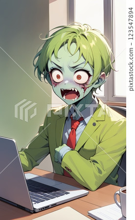 Anime style Corporate Zombie Overworked Employee at the Office 123547894