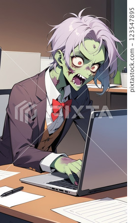 Anime style Corporate Zombie Overworked Employee at the Office 123547895