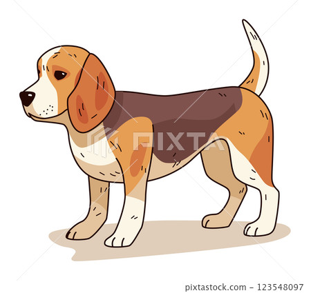 Beagle dog cartoon cute standing brown white playful pet design isolated on white background 123548097