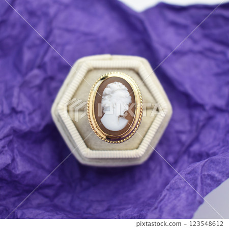 Statement ring for women on a purple background, fine jewelry concept, promotional photo for an online vintage and handmade jewelry store Statement ring for women on a purple background, fine jewelry concept, promotional photo for an online vintage and handmade jewelry store 123548612
