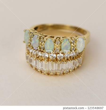 Statement ring for women on a white background, fine jewelry concept, promotional photo for an online vintage and handmade jewelry store Statement ring for women on a white background, fine jewelry concept, promotional photo for an online vintage and handmade jewelry store 123548697