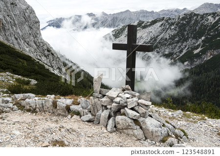 Lafatscher Joch at Karwendel mountains on Karwendel Hohenweg in Austria Lafatscher Joch at Karwendel mountains on Karwendel Hohenweg in Austria 123548891