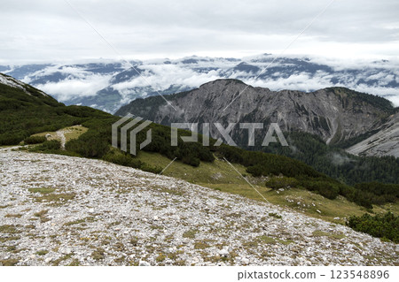 Karwendel mountains on Karwendel Hohenweg in Austria Karwendel mountains on Karwendel Hohenweg in Austria 123548896