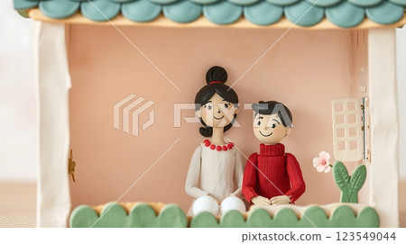 Mother and kid illustration in clay style. Mom with their son sitting in house. Family concept of solo mom 123549044
