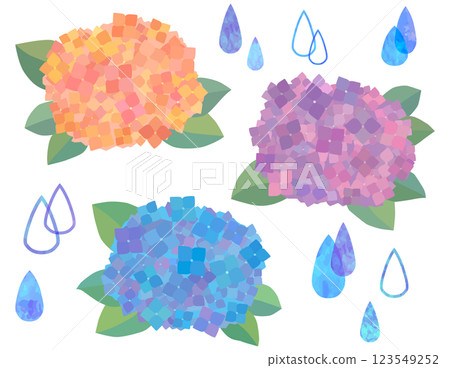 Hydrangea and drops illustration set vector material 123549252