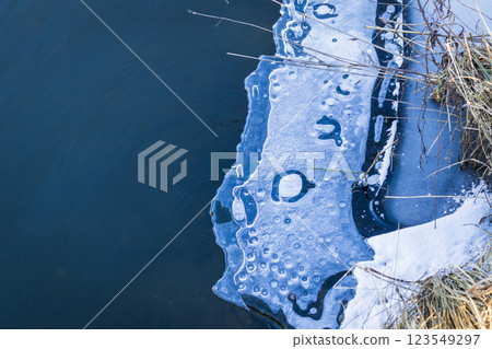Shot of the frozen pond. Nature 123549297