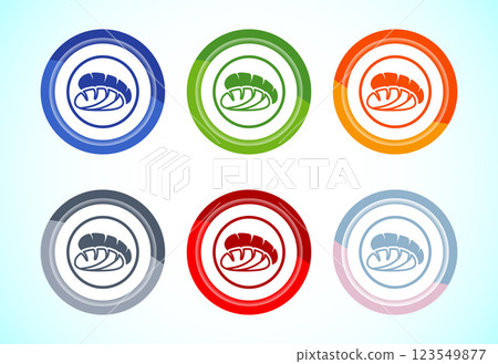 Bread icon design illustration, bakery icon sign symbol, 6 color button design set Bread icon design illustration, bakery icon sign symbol, 6 color button design set 123549877