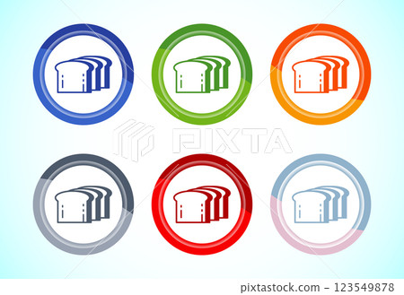Bread icon design illustration, bakery icon sign symbol, 6 color button design set Bread icon design illustration, bakery icon sign symbol, 6 color button design set 123549878
