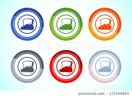 Bread icon design illustration, bakery icon sign symbol, 6 color button design set Bread icon design illustration, bakery icon sign symbol, 6 color button design set 123549883