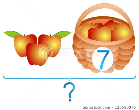 Educational games for children, mathematical addition, examples with apples. Educational games for children, mathematical addition, examples with apples. 123550070