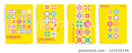 Colorful Geometric Pattern Cover Design. Modern Abstract Layout for Brochure, Flyer, Poster, Business Report, Branding, Advertising, Portfolio, Floral Pattern, Digital Presentation Colorful Geometric Pattern Cover Design. Modern Abstract Layout for Brochure, Flyer, Poster, Business Report, Branding, Advertising, Portfolio, Floral Pattern, Digital Presentation 123550146