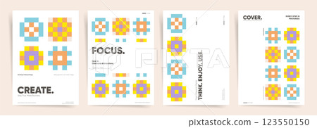 Modern Geometric Pattern Cover Design. Minimal Abstract Layout for Brochure, Floral Spring, Flyer, Poster, Business Branding, Corporate Identity, Advertising, Marketing, Digital Presentation 123550150