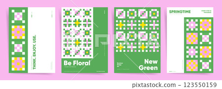 Springtime Geometric Pattern Cover Design. Colorful Rustic Abstract Layout for Brochure, Flyer, Poster, Business, Marketing, Annual Report 123550159