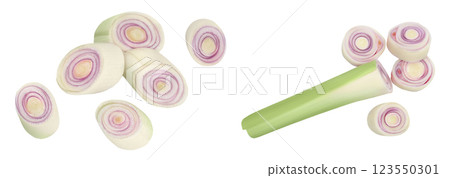 Fresh Lemongrass slices isolated on white background . Top view. Flat lay 123550301
