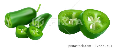 jalapeno peppers isolated on white background. Green chili pepper with  full depth of field. 123550304