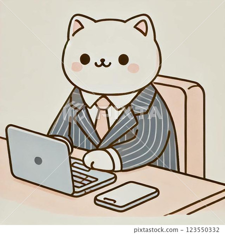 A cat doing desk work in a suit 123550332