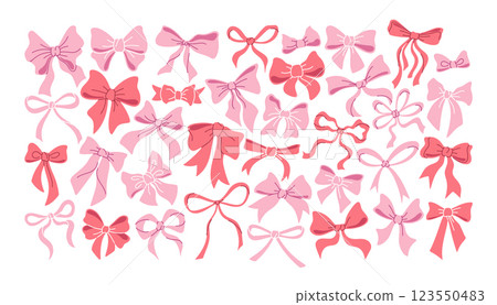 Vintage girlie pink bows for cute romantic gifts, greeting cards accessories hairstyle elements set Vintage girlie pink bows for cute romantic gifts, greeting cards accessories hairstyle elements set 123550483