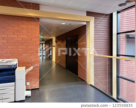 Modern empty office interior with window, indoor architecture background 123550835