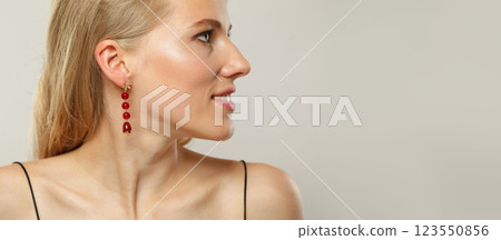 Elegant young blond female model with clear skin, soft make-up and healthy hair Elegant young blond female model with clear skin, soft make-up and healthy hair 123550856