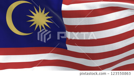 Close-up of Malaysia national flag waving in the wind Close-up of Malaysia national flag waving in the wind 123550863