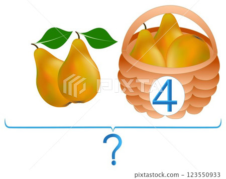 Educational games for children, mathematical addition, examples with pears. Educational games for children, mathematical addition, examples with pears. 123550933