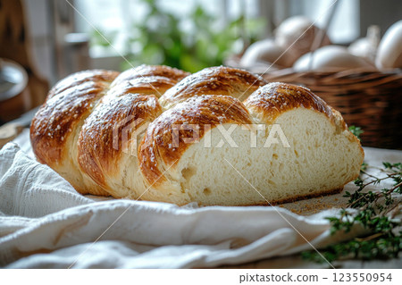loave of homemade Challah bread on white background 123550954