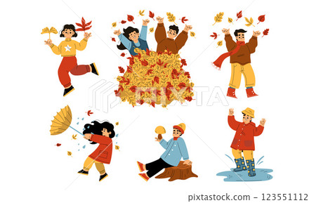 Cute Children Characters Enjoy Autumn Season Vector Set 123551112