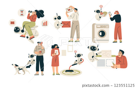 Artificial Intelligence Technology with People Character Interacting with Smart Bot Vector Set Artificial Intelligence Technology with People Character Interacting with Smart Bot Vector Set 123551125