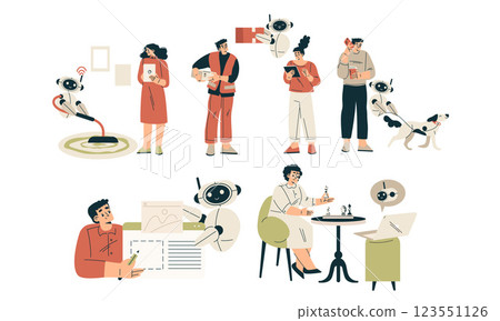 Artificial Intelligence Technology with People Character Interacting with Smart Bot Vector Set Artificial Intelligence Technology with People Character Interacting with Smart Bot Vector Set 123551126