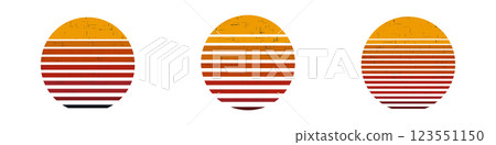 Geometric shapes with gradient stripes in orange and red tones Geometric shapes with gradient stripes in orange and red tones 123551150