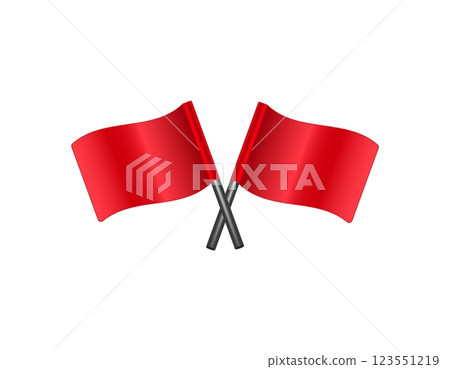 Red flags waving crossed with black poles 123551219