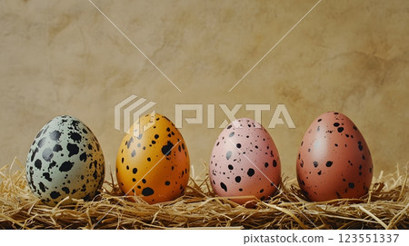 Horizontal banner with Easter eggs with space for text on top 123551337